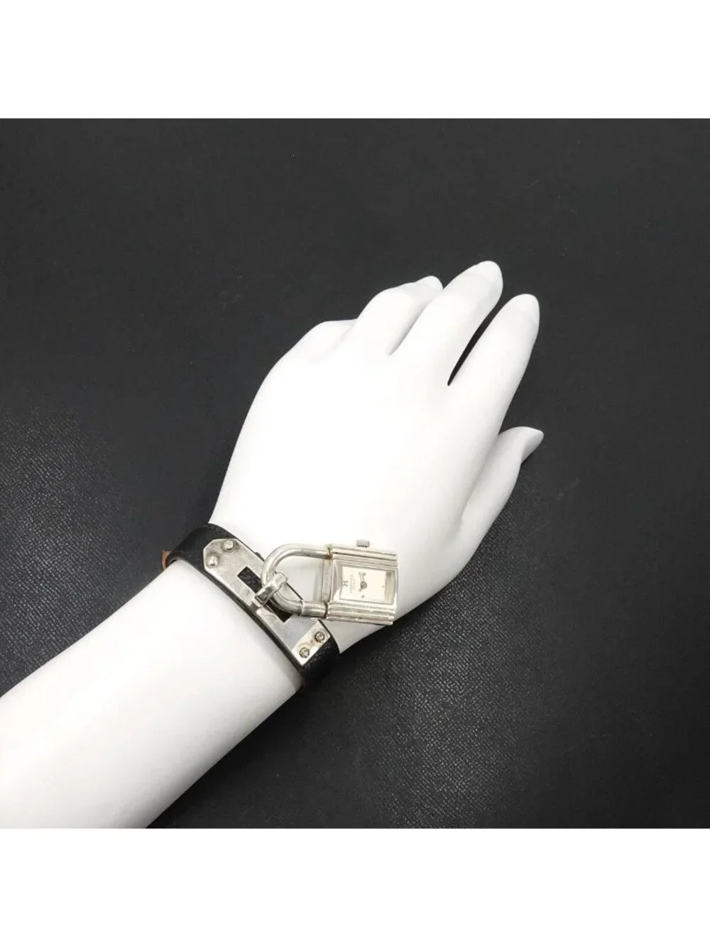 Hermes Kelly Watch Vintage Silver Black Quartz